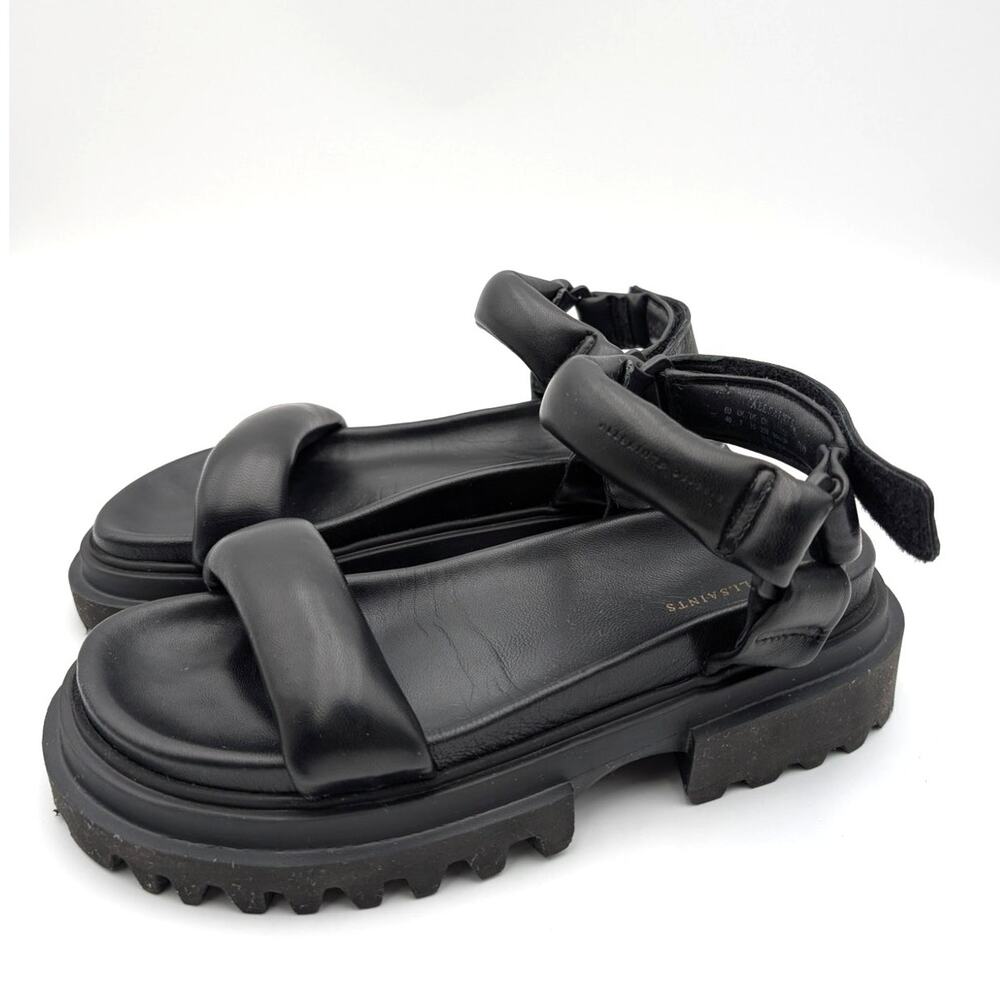 AllSaints Helium Lug Sole Sandal Pillowy Straps Women's Black Size US10 EU40